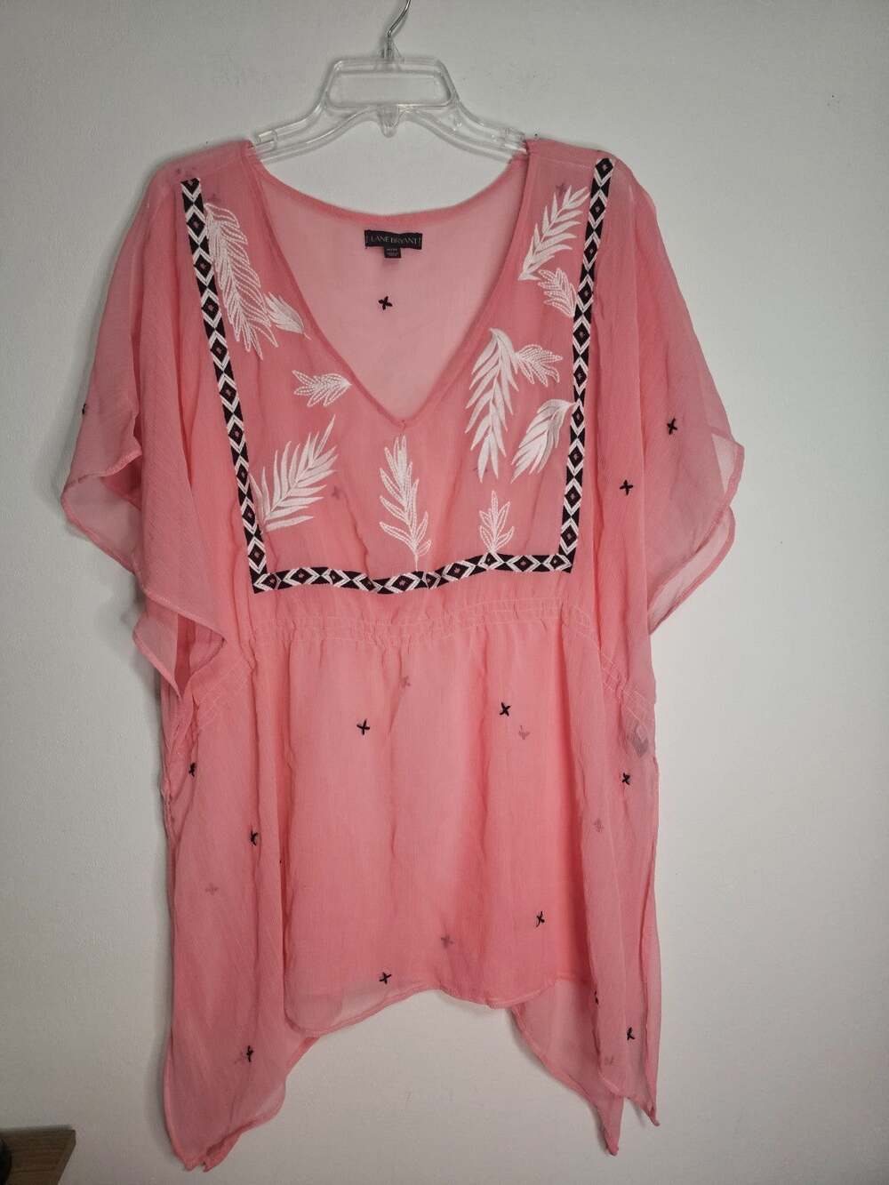 Lane Bryant Embroidered Sheer Sheer Tunic Top Sz 18/20 Pink Vacation Cruise